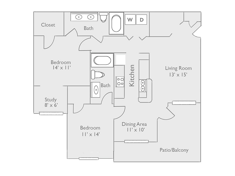 2x2-1157 Full Renovation floorplan at The Piedmont